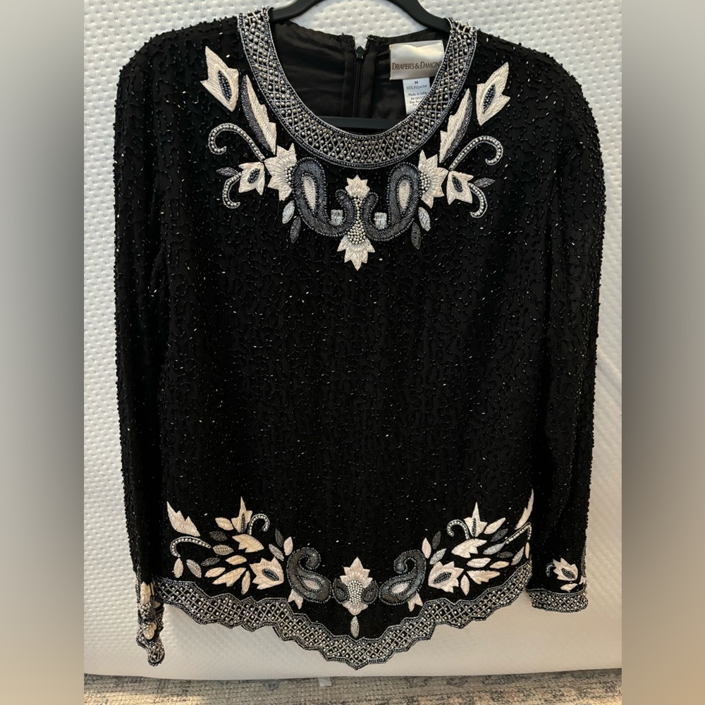 Drapers & Damons Evening  Women's Beaded Sequined Silk Black Size Medium